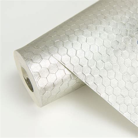 2927 42486 Carbon Platinum Honeycomb Geometric Wallpaper