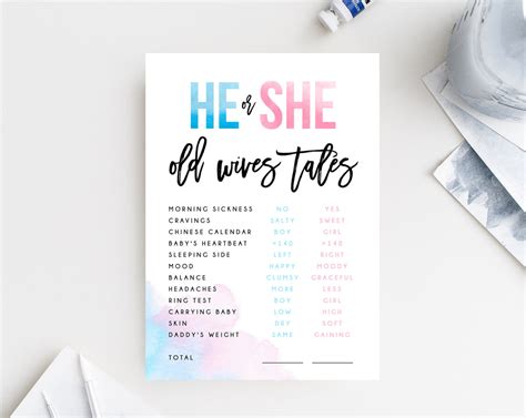 gender reveal sign template old wives tales chart gender reveal deco paperandthings