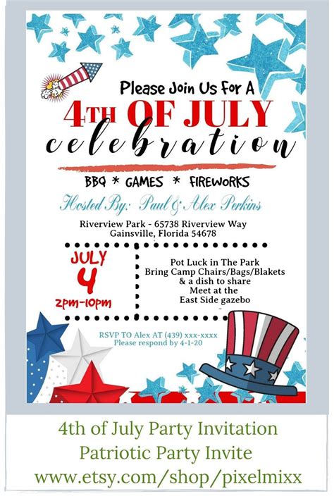 4th Of July Invitations Editable Party Invitation Template Etsy
