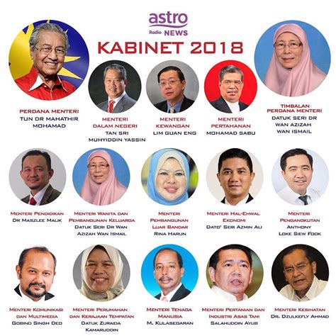 Senarai menteri kabinet malaysia baru seperti diumumkan oleh perdana menteri, tan sri muhyiddin yassin pada 9 mac 2020. Senarai Menteri Kabinet Malaysia 2018 Terkini Selepas PRU14