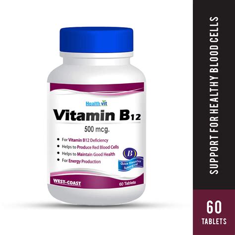 Buy Healthvit B12 500mcg For Vitamin B12 Deficiency 60 Tablets Online