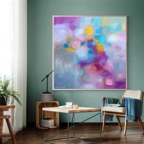 Modern Pastel Abstract Wall Art Canvas Print Etsy Colorful Large
