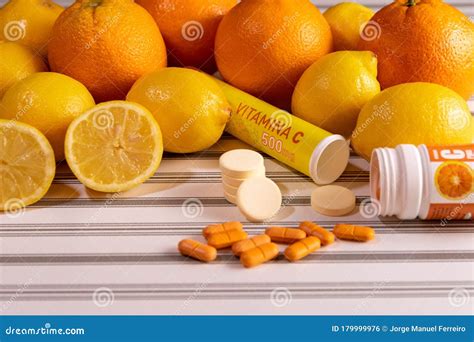 Lemon Orange And Vitamin C Capsule Stock Photo Image Of Fresh