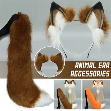 Fox Wolf Ears Headband Tail Set Anime Faux Fur Halloween Cosplay Props