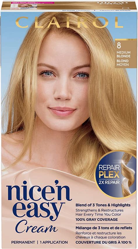 Clairol Nicen Easy Permanent Hair Dye 8 Medium Blonde Hair Color 1 Count Amazonca Beauty
