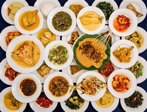Top View Of Indonesia Cuisine On Dish Padang Food Stock Photo Image