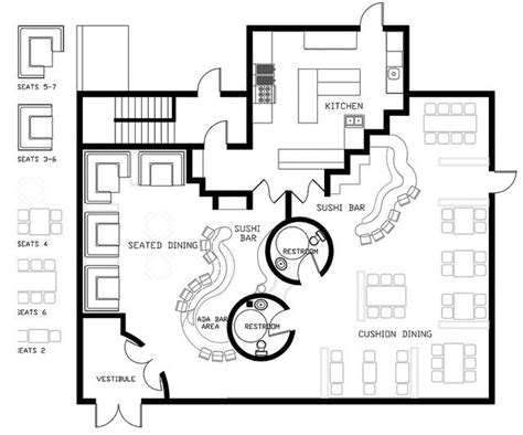 Cool Sushi Bar Design Floor Plan