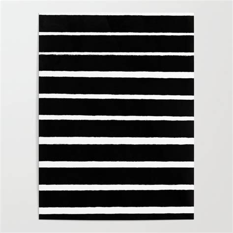 Rough White Thin Stripes On Black Poster By