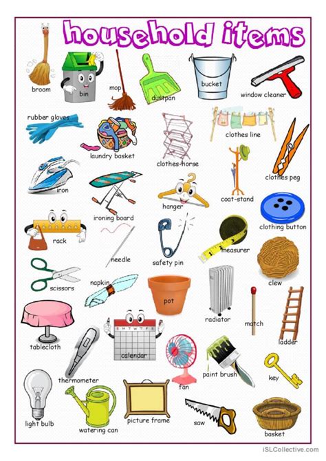 household items picture dictionary p… english esl worksheets pdf and doc