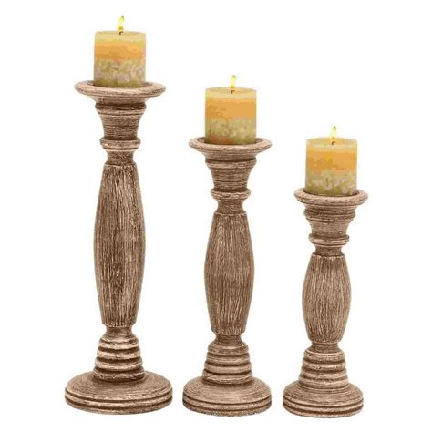Shop Woodland Imports 3 Candle Rustic Brown Wood Pillar Candle Holder