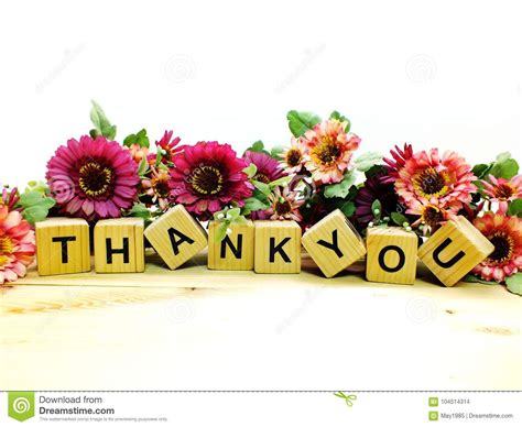 Lettering Thank You With Artificial Flowers Bouquet Stock Photo Image