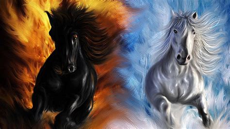 Download Beautiful Horses Red And Blue Wallpaper