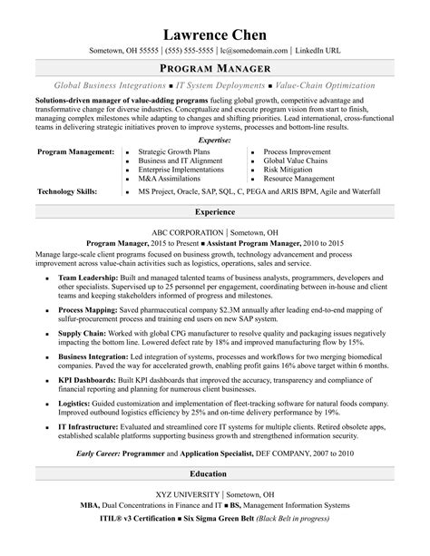 Program Manager Resume | Monster.com