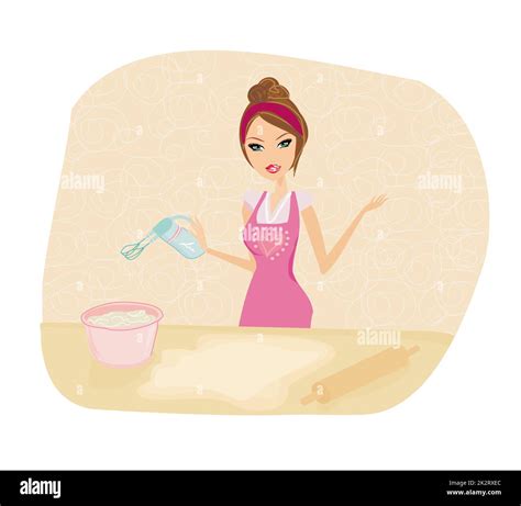 Beautiful Lady Cooking Cake In The Kitchen Stock Photo Alamy