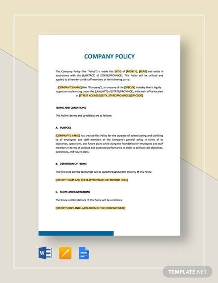 Before you leave for your trip: FREE 12+ Sample Company Policy Templates in PDF | MS Word