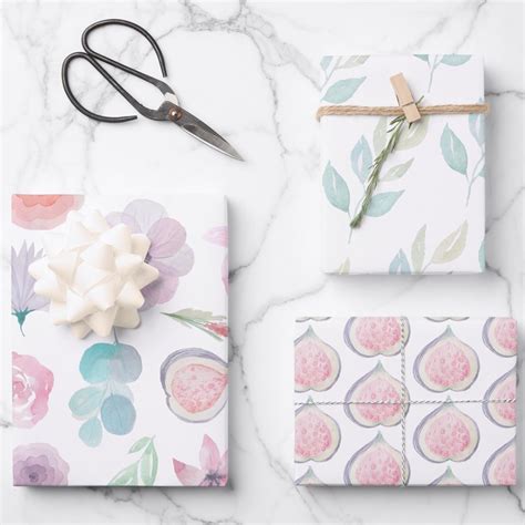 Set Of 3 Floral And Fruit Wrapping Paper Sheets Etsy
