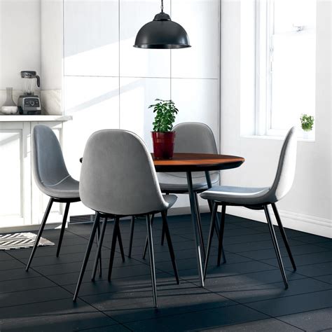 Modern Upholstered Dining Chairs Set Of 4 Light Grey Fabric Black