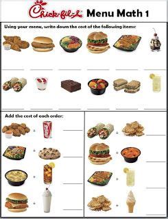 Advanced math whizzes can access fifth grade math worksheets that introduce the basics of algebra, as well as how to calculate the base and volume of geometric shapes. Empowered By THEM: ChickFilA Menu | Money math worksheets ...