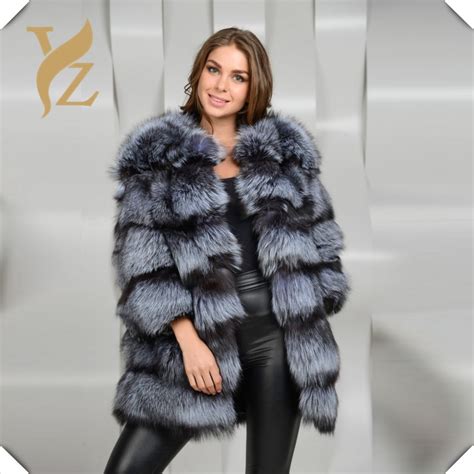 Fashion Real Silver Fox Fur Coats Women Genuine Fur Coat Long Warm
