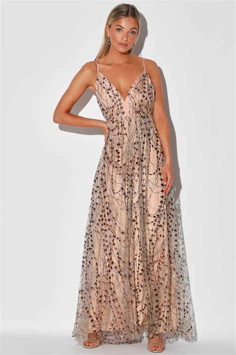 Stunning Maxi Dress Glitter Maxi Dress Nude Sequin Maxi Dress Lulus
