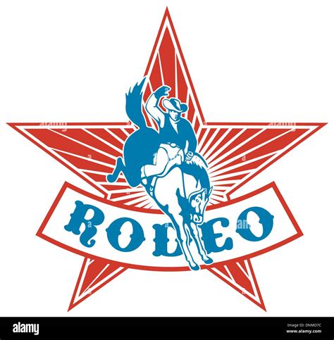 Retro Style Illustration Of An American Rodeo Cowboy Riding A Bucking