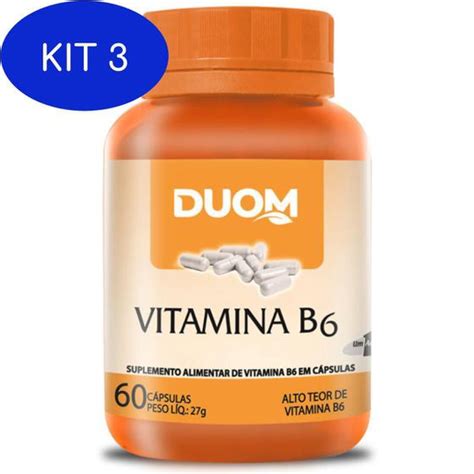 Kit 3 Vitamina B6 Alto Teor Piridoxina Apenas 1 Ao Dia 60caps Duom