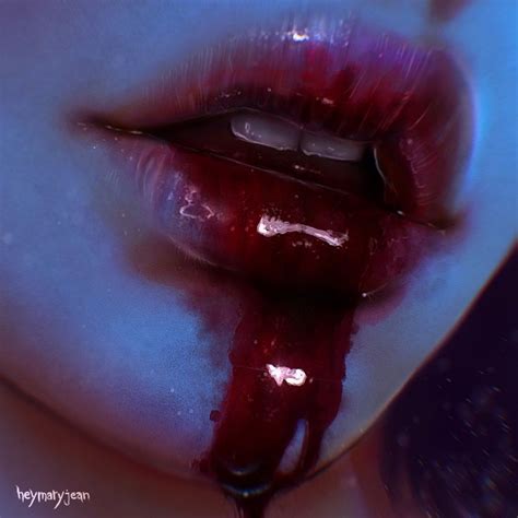 A Womans Lips With Blood Dripping Down The Lip And Her Tongue Sticking Out