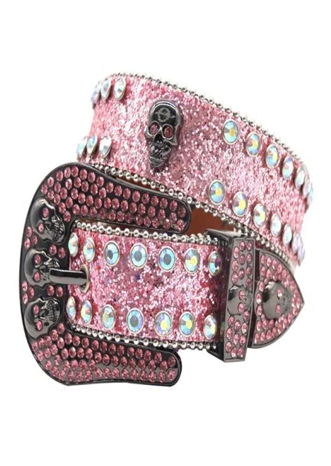 Rockstar Pink Diamond Belts Big Buckle Studded Pu Leather Western Gray