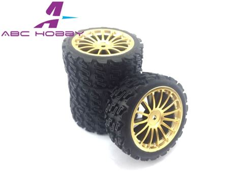 4pcs Rc 110 Car On Road Gold Spoke Wheel Rim And Rubber Tyre Tires Hex