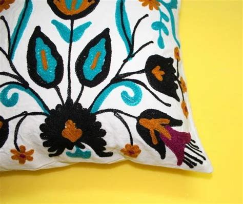 khushi handicraft embroidery cotton suzani embroidered cushion cover size 16 x 16 inch at rs