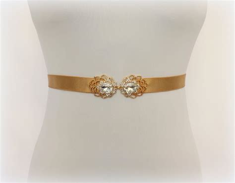 Gold Elastic Waist Belt Sparkly Crystals Dress Belt Bridal Belt