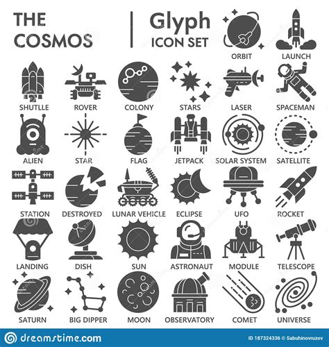 Cosmos Solid Icon Set Universe Symbols Collection Or Sketches Space