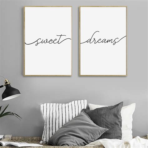 Sweet Dreams Print Typography Poster Bedroom Decor Modern Black And