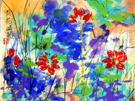 Summer Lotus Pond Painting By Gilbert Lam Fine Art America