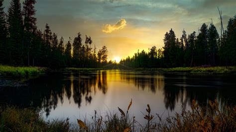 Download Wallpaper 2560x1440 Lake Sunset Dusk Landscape Widescreen