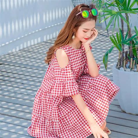 Korea Korean Women Fashion Clothing Summer Plaid Natural Waist Short