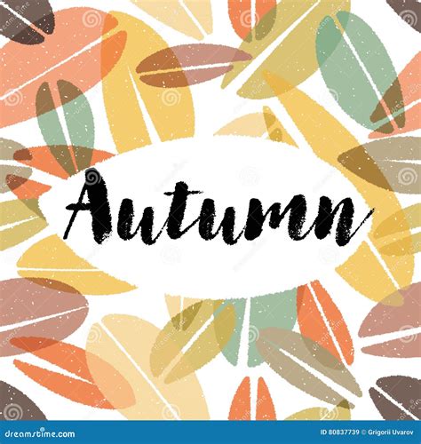 Chalk Autumn Calligraphy On Leaves Background Stock Vector