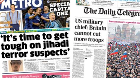 Newspaper Headlines Jihadist Concerns And Army Cuts Bbc News