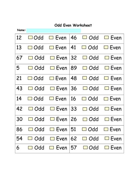 Printable Odd And Even Worksheets