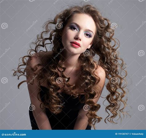 Glamour Face Of Teen Girl With Long Curly Hair Stock Image Image Of