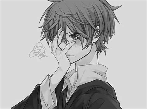 Black And White Portrait Of Male Character Blushing And Covering Face Anime Monochrome Anime