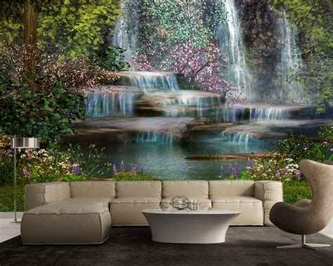 Enchanted Waterfall Fantasy Forest Large Wall Mural Etsy Large Wall