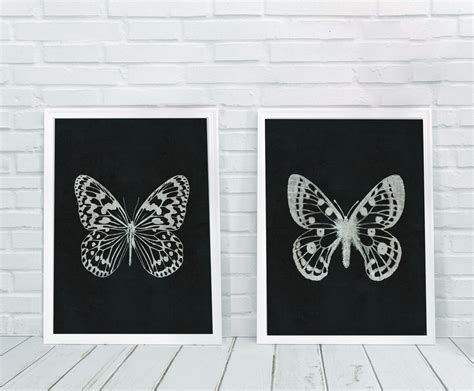 Black Butterfly Art White Butterfly Art Butterfly Print Set Etsy