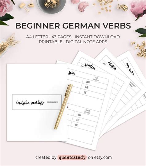 A1 A2 German Verb Conjugation Printable Packet — Pdf Worksheet Download