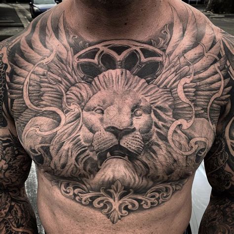 Lion Chest Tattoo For Men