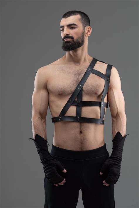 Mens Body Harness Eco Leather Sword Belt Geometric Goth Etsy