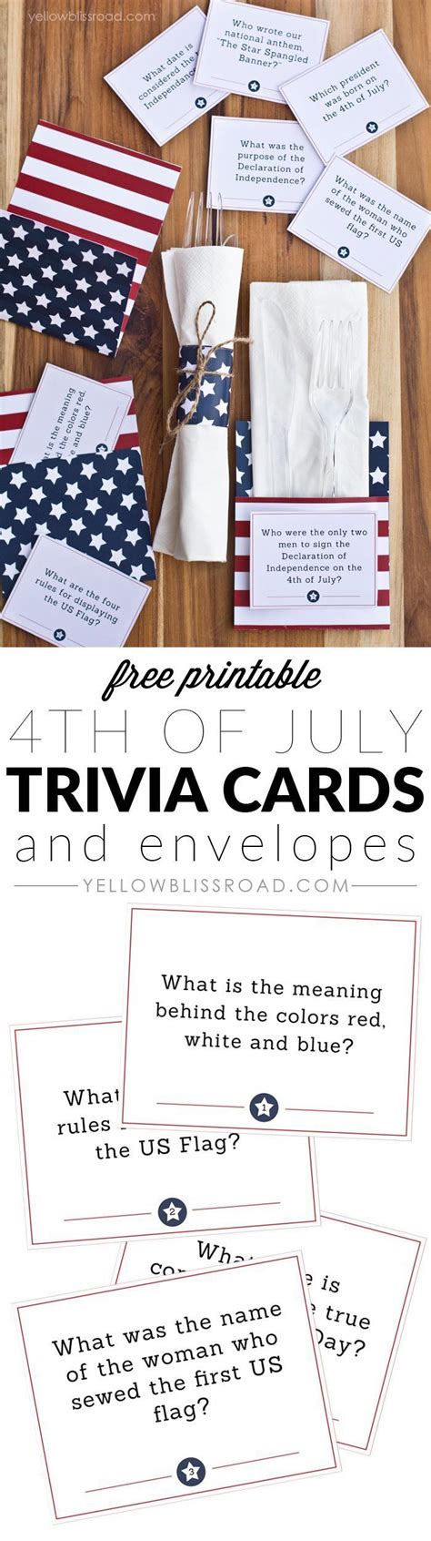 Approximately 80% of americans attend a barbecue on the 4th of july. Free Printable 4th of July Trivia Cards & Utensil Holders | 4th of july trivia, July party, 4th ...