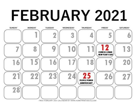 Free Printable February 2021 Calendar In Pdf 12 Designs 2021
