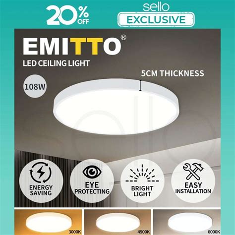 Emitto 3 Colour Ultra Thin 5cm Led Ceiling Light Modern Surface Mount