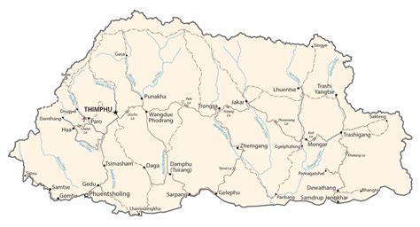 Bhutan Map Cities And Roads Gis Geography